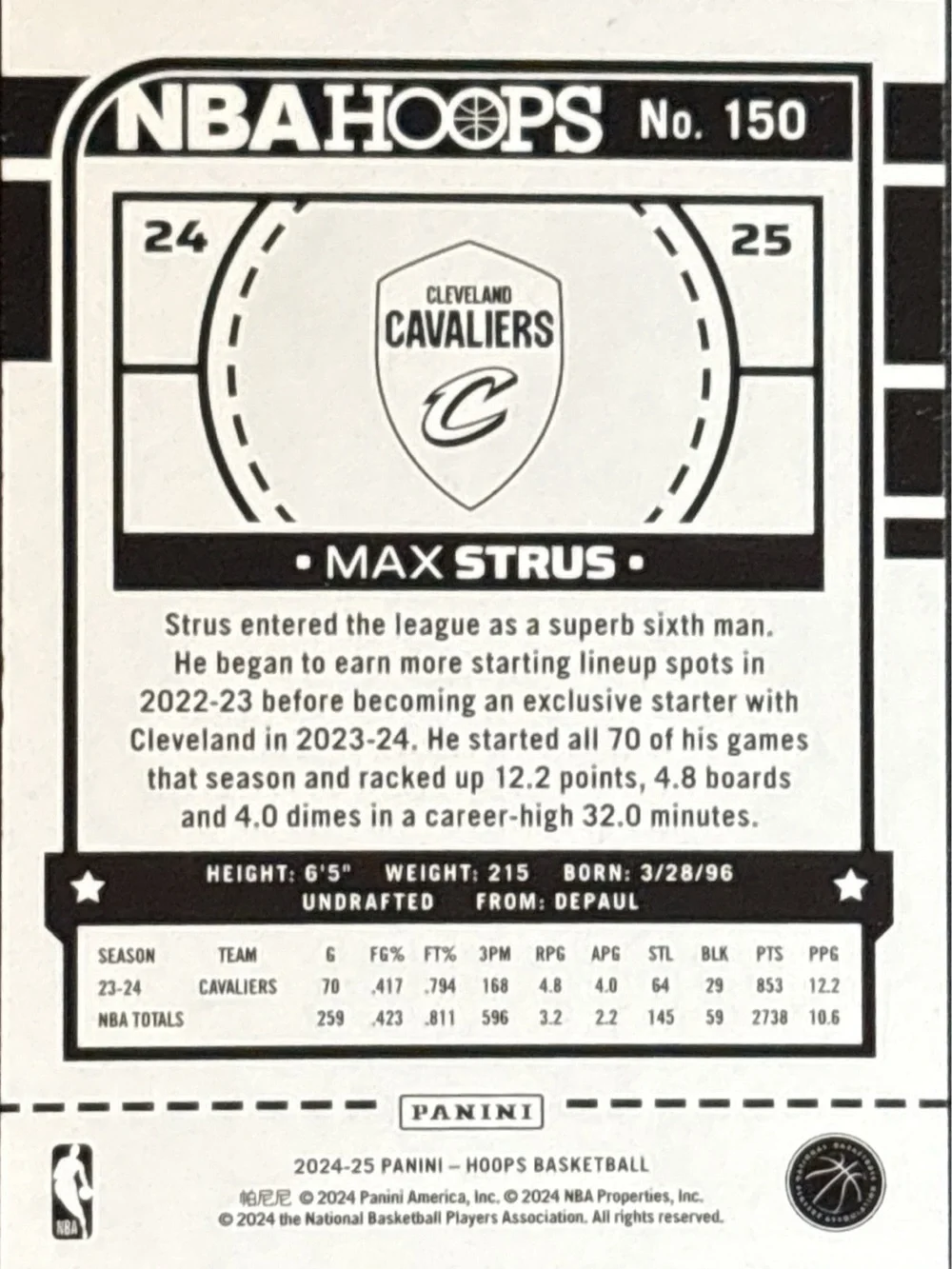 Panini NBA Hoops Max Strus Cleveland Cavaliers Basketball Card